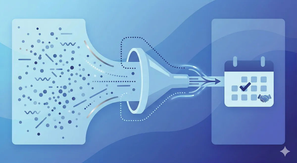 Diagram showing how intent data flows from raw buyer signals to a booked sales meeting